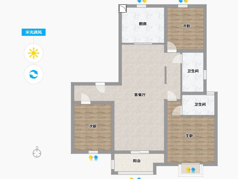 山东省-青岛市-鲁商中央公馆-102.00-户型库-采光通风