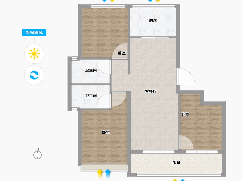 浙江省-舟山市-绿城·梧桐园-90.01-户型库-采光通风