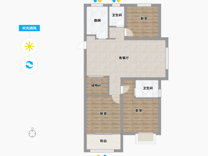 浙江省-杭州市-菱湖玉园-86.00-户型库-采光通风