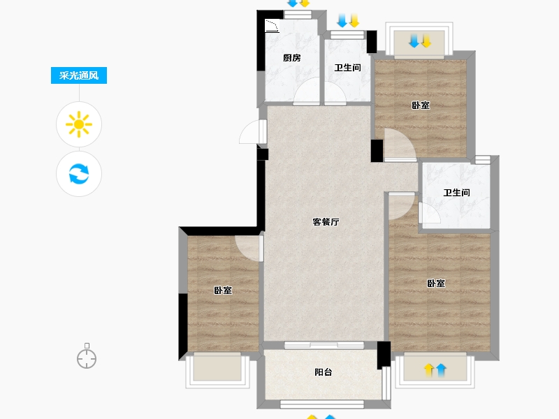 福建省-泉州市-中融天玺-68.25-户型库-采光通风