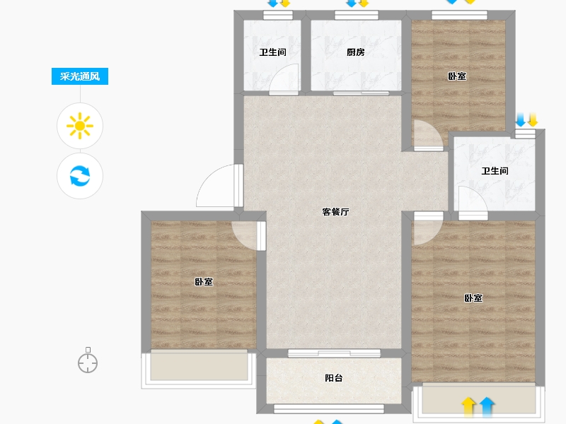 山东省-济南市-龙湖龙誉城-80.16-户型库-采光通风