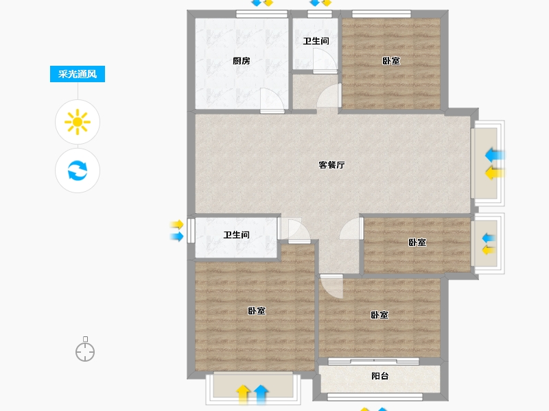 浙江省-杭州市-昆仑华府-95.53-户型库-采光通风