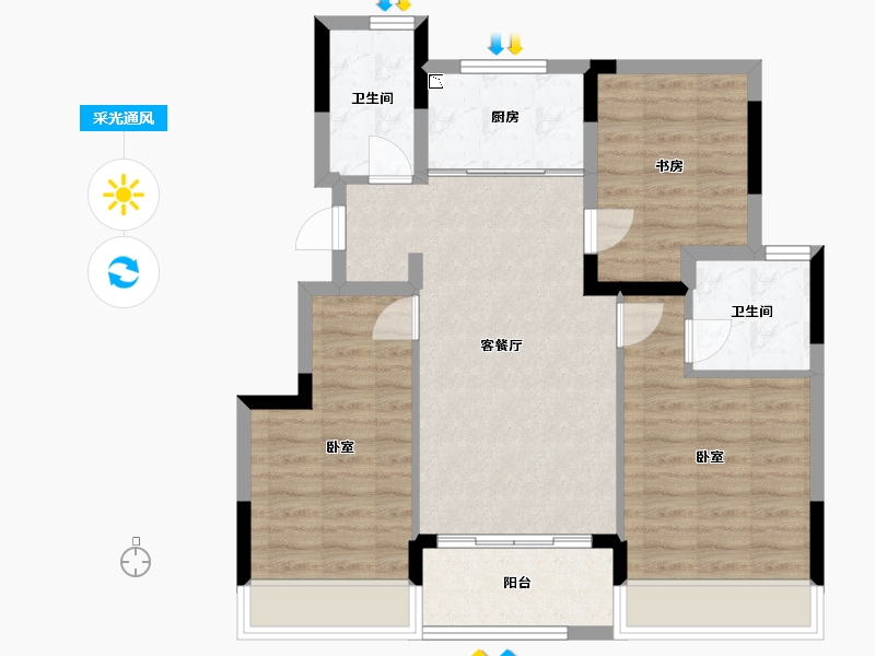 浙江省-湖州市-大家安吉金麟府-78.00-户型库-采光通风