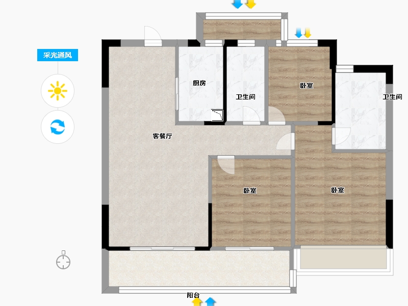 浙江省-温州市-外滩尚品-78.00-户型库-采光通风