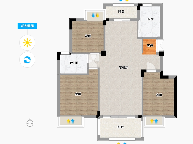 江西省-九江市-宝梁城-84.40-户型库-采光通风