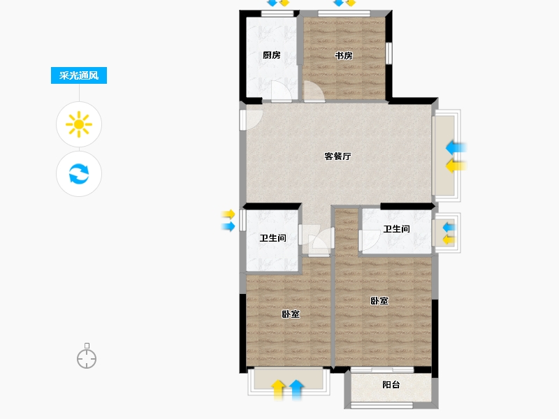 浙江省-杭州市-昆仑华府-86.26-户型库-采光通风