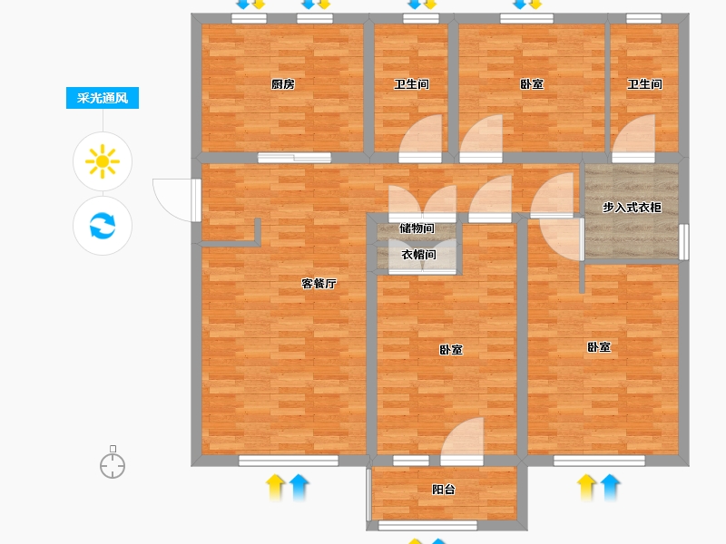 山东省-青岛市-禧竹雅园-111.30-户型库-采光通风