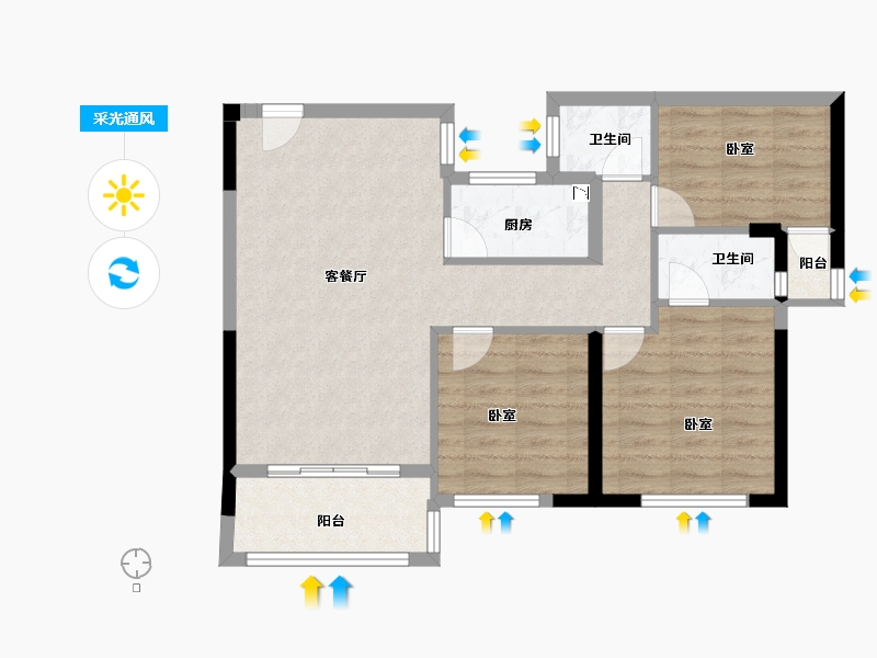 福建省-宁德市-中茵・外滩1号-75.00-户型库-采光通风