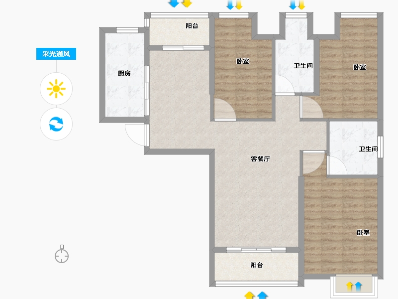 河南省-郑州市-御品蔚来云城-102.00-户型库-采光通风