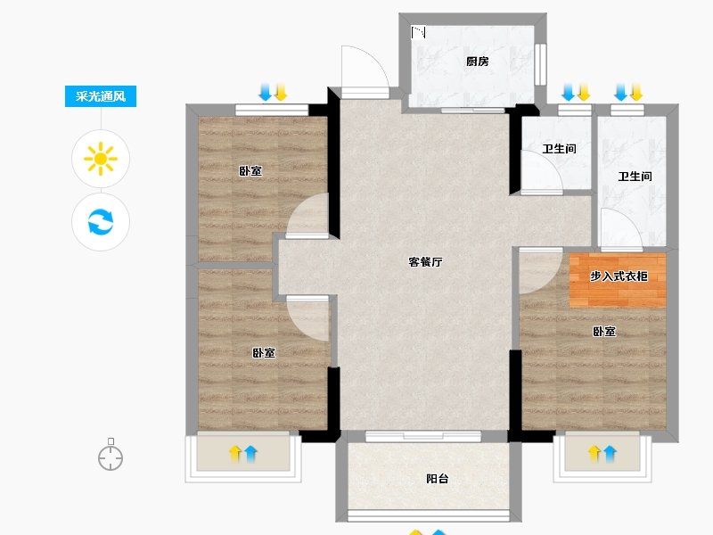 福建省-龙岩市-世茂德兴璀璨天城-71.00-户型库-采光通风