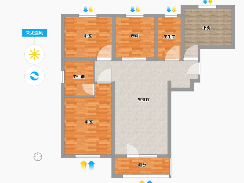 山东省-青岛市-禧竹雅园-97.01-户型库-采光通风