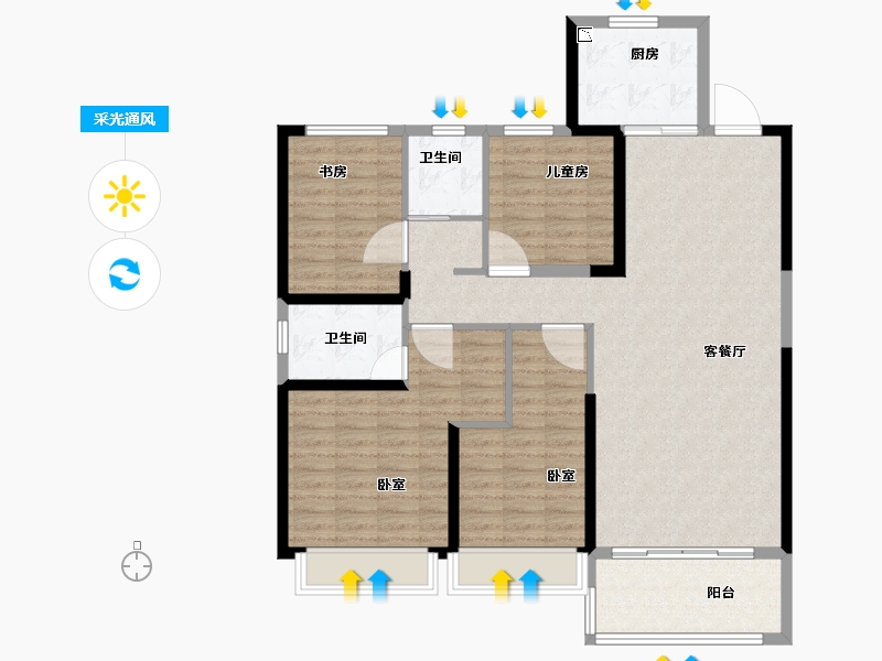 河南省-郑州市-碧桂园翡翠湾-114.00-户型库-采光通风