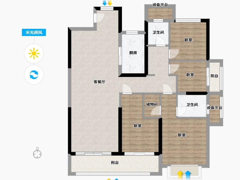 浙江省-宁波市-伊美尚品-111.00-户型库-采光通风