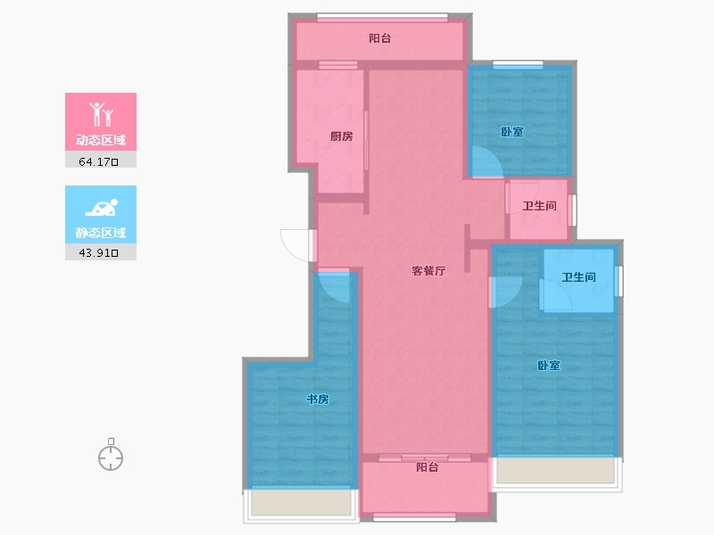 河南省-郑州市-郑北孔雀城-95.65-户型库-动静分区