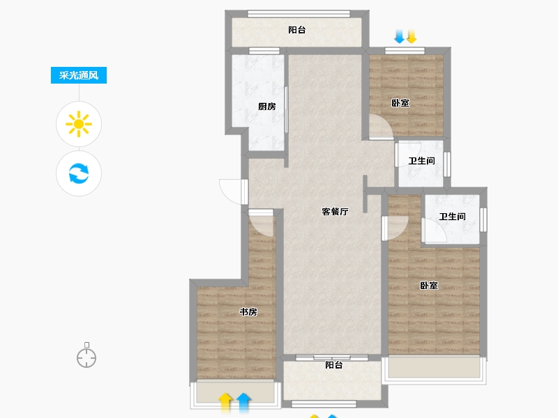 河南省-郑州市-郑北孔雀城-95.65-户型库-采光通风