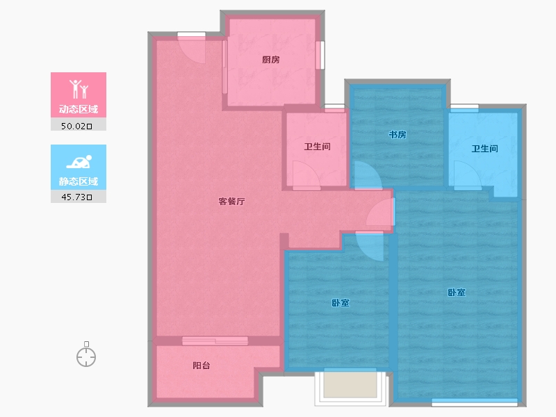 浙江省-杭州市-时代滨江翡翠之星-86.24-户型库-动静分区