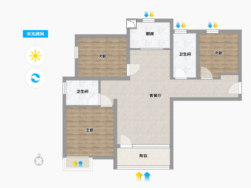 山东省-青岛市-鲁班国汇城儒苑-87.00-户型库-采光通风