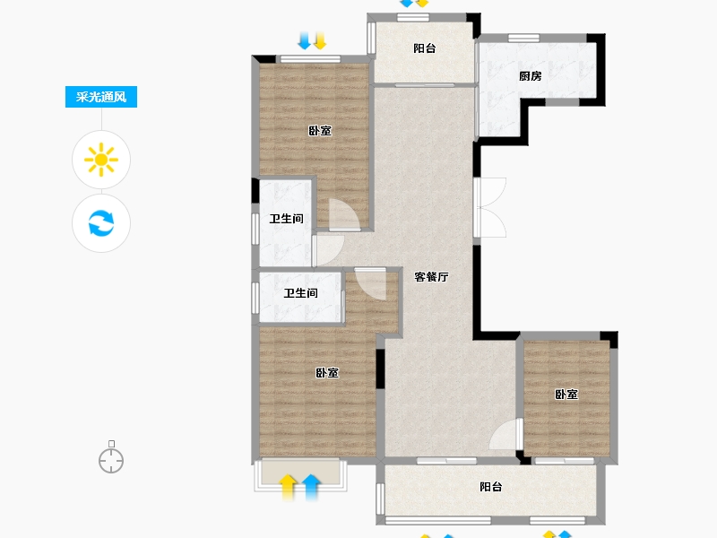 浙江省-宁波市-锦绣·金珑悦府-120.01-户型库-采光通风