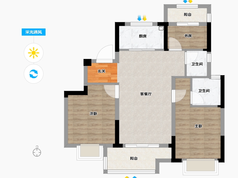 浙江省-衢州市-中梁融信拾光里-74.00-户型库-采光通风