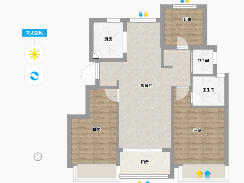 浙江省-舟山市-中梁·文澜府-71.00-户型库-采光通风