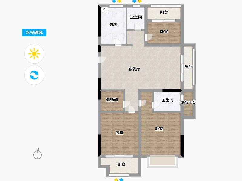 浙江省-宁波市-伊美尚品-90.00-户型库-采光通风