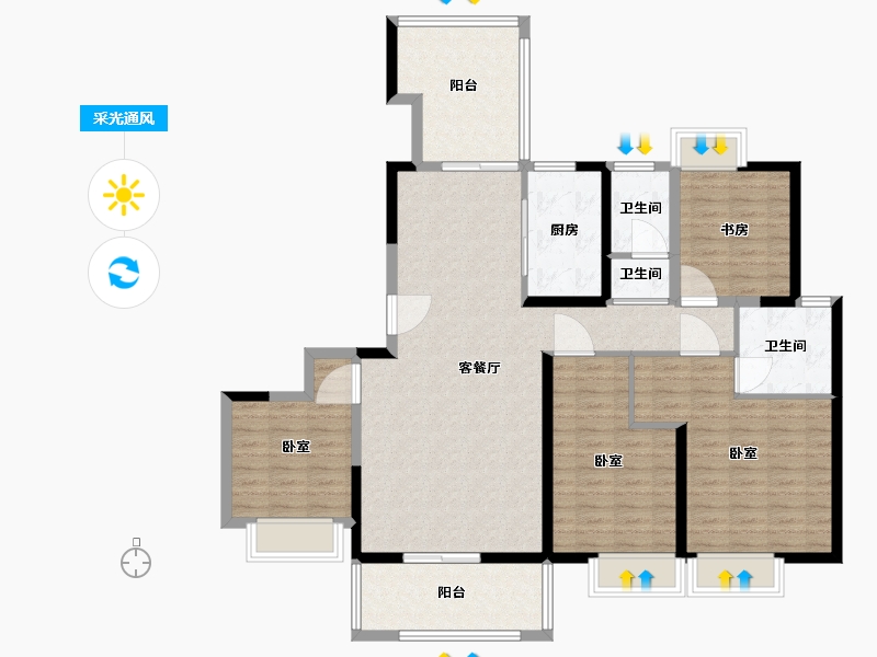 河南省-郑州市-法兰原著·半岛-125.98-户型库-采光通风