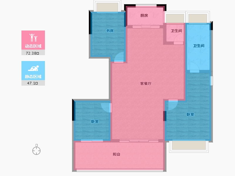 安徽省-淮南市-山南国宾府-107.64-户型库-动静分区