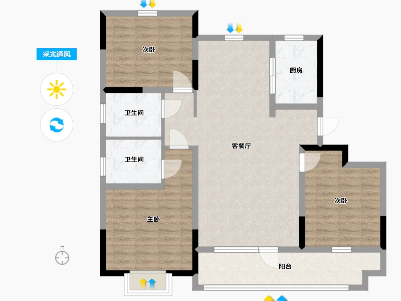 山东省-青岛市-碧海方舟-103.00-户型库-采光通风