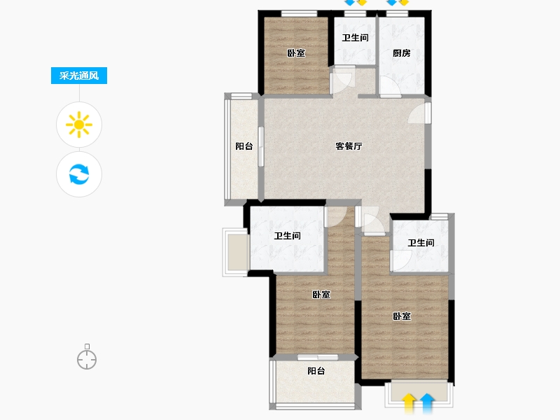 浙江省-宁波市-锦绣·金珑悦府-97.00-户型库-采光通风