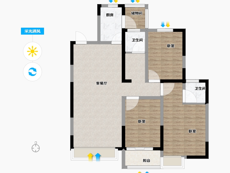 河南省-焦作市-盛业清华园-102.44-户型库-采光通风