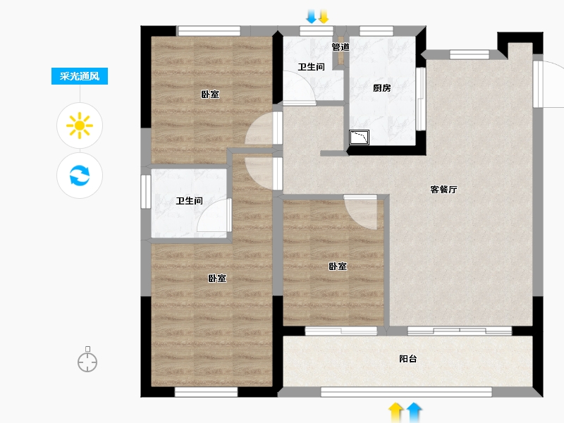 浙江省-宁波市-荣盛花语书苑-78.00-户型库-采光通风