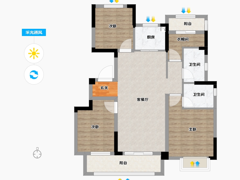 浙江省-衢州市-中梁融信拾光里-90.00-户型库-采光通风