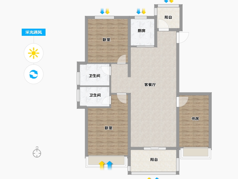 浙江省-金华市-环球春江花园三期-114.00-户型库-采光通风