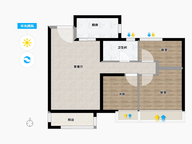 河南省-郑州市-郑北孔雀城-78.00-户型库-采光通风