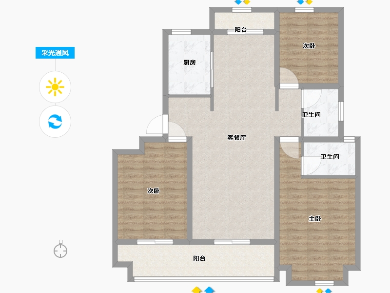 山东省-青岛市-华庭丽景-110.00-户型库-采光通风