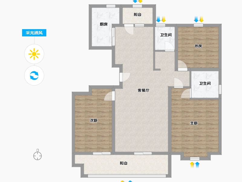 山东省-青岛市-华庭丽景-114.80-户型库-采光通风