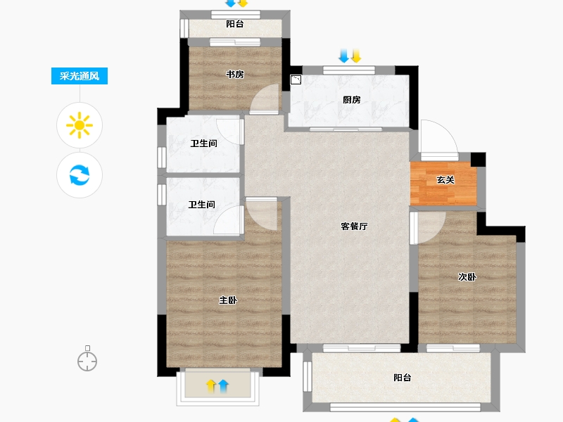 浙江省-衢州市-中梁融信拾光里-78.00-户型库-采光通风