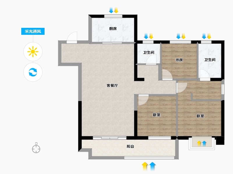 山东省-烟台市-瑞和公馆-96.00-户型库-采光通风