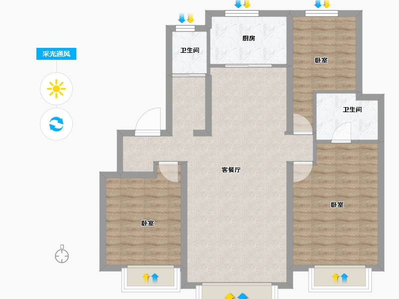 新疆维吾尔自治区-乌鲁木齐市-融创玖玺台-91.19-户型库-采光通风