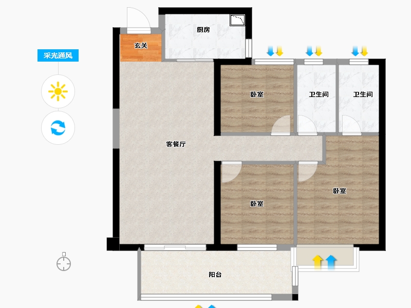 福建省-漳州市-禹洲雍禧澜湾-90.09-户型库-采光通风