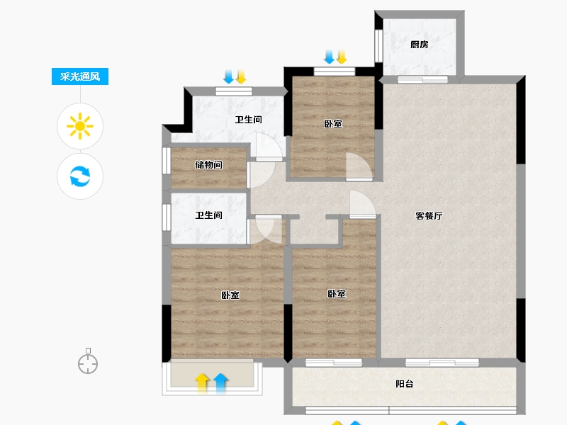 浙江省-宁波市-新鸿·光悦里-90.81-户型库-采光通风