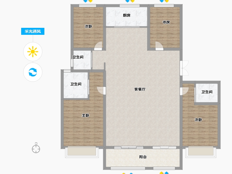 山东省-济南市-绿地海珀天沅-158.00-户型库-采光通风