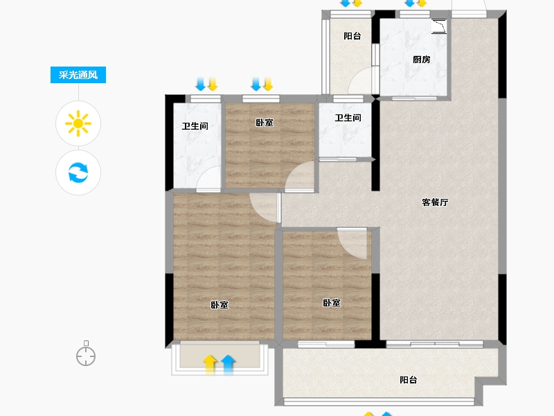 河南省-郑州市-碧桂园中央公园-96.00-户型库-采光通风