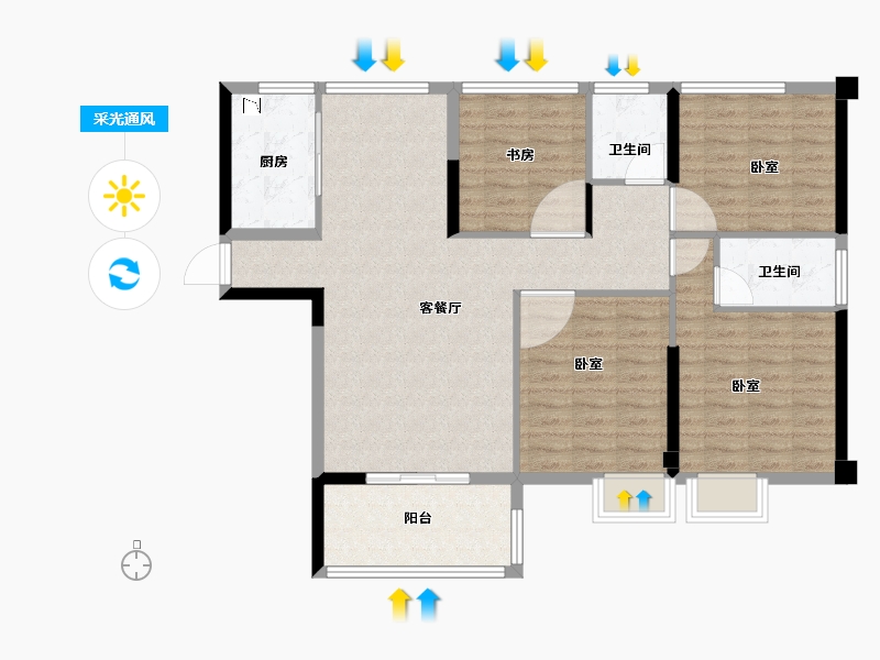 福建省-宁德市-福安碧桂园·铂玥府-105.00-户型库-采光通风