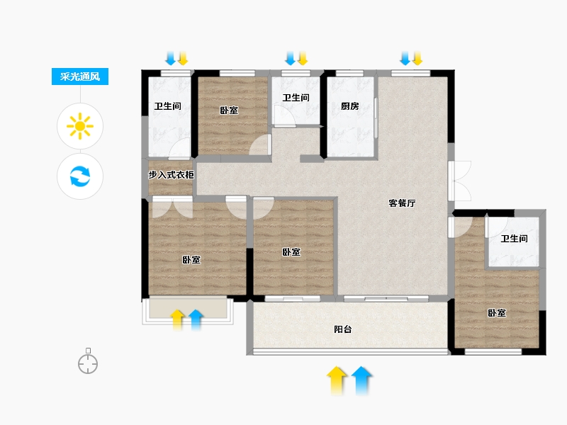 山东省-菏泽市-信友天润府-115.23-户型库-采光通风