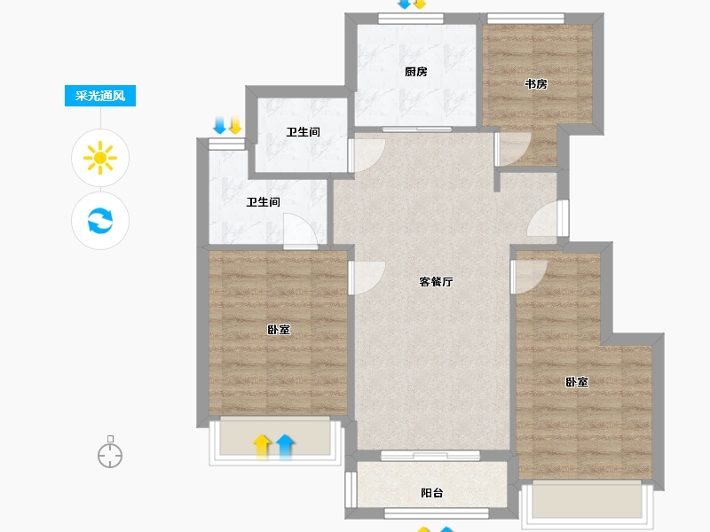 浙江省-杭州市-时代滨江翡翠之星-72.97-户型库-采光通风