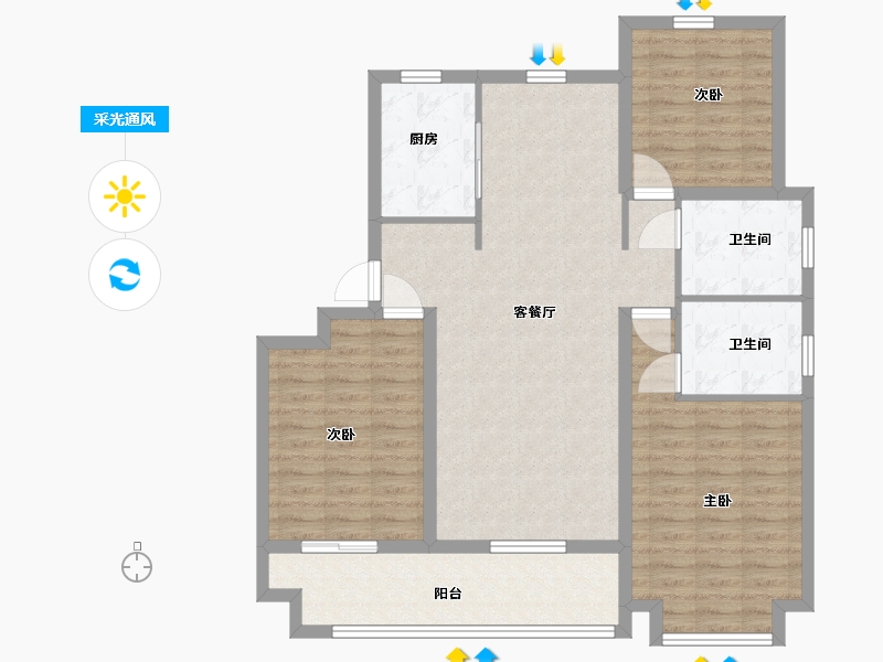 山东省-青岛市-华庭丽景-106.00-户型库-采光通风