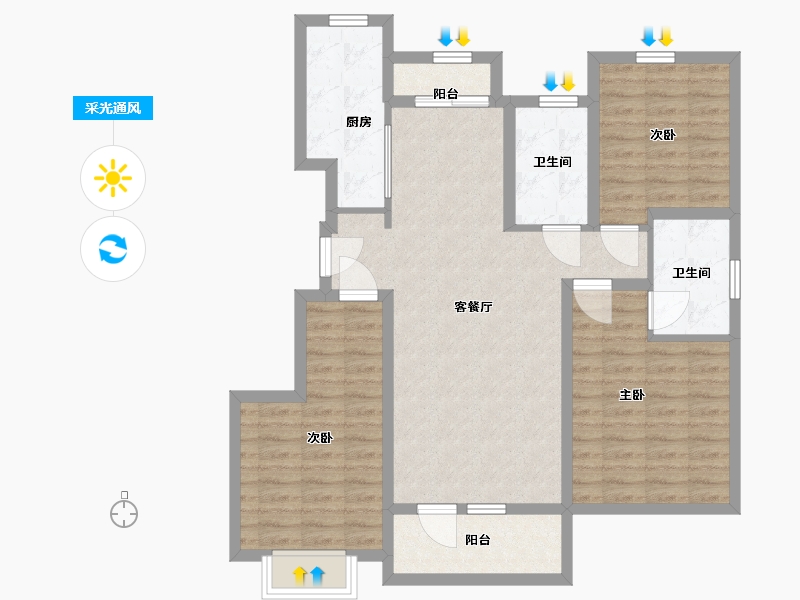 山东省-青岛市-灵山湾壹号-96.00-户型库-采光通风