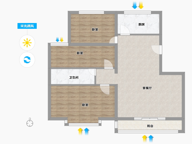 山东省-菏泽市-恒祥彩虹城-87.00-户型库-采光通风