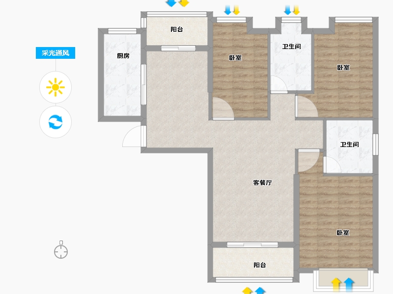 河南省-郑州市-御品蔚来云城-102.00-户型库-采光通风